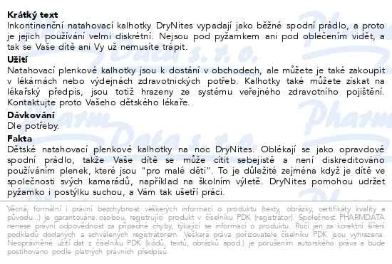 Příbalový leták - DryNites natahovací kalhotky chlapci 4-7let/17-30kg/26ks