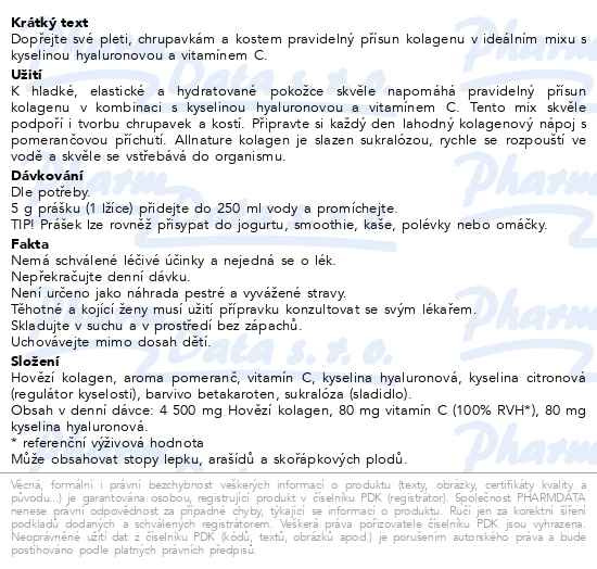 Příbalový leták - Allnature Kolagen s kyselinou hyaluronovou a vitamínem C - příchuť pomeranč 100 g