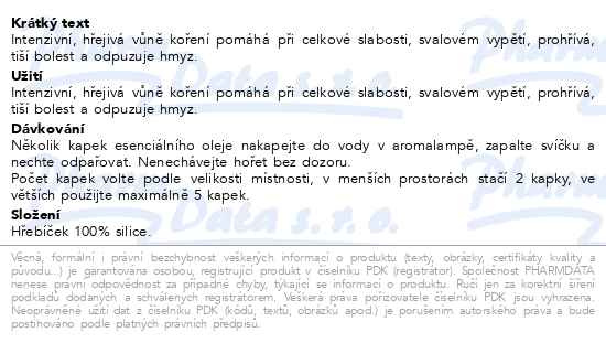 Příbalový leták - Allnature Esenciální olej Hřebíček 10ml