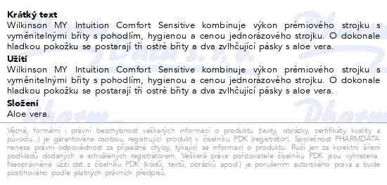 Příbalový leták - WILKINSON MY Intuition Comfort Sensitive 3+1ks