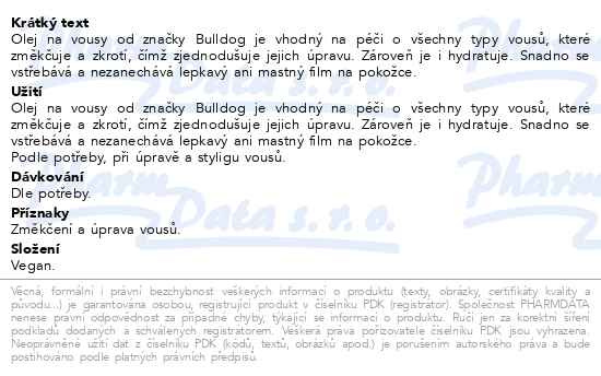 Příbalový leták - BULLDOG Original Beard Oil na vousy 30ml