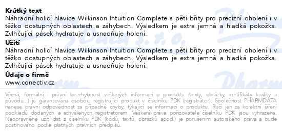 Příbalový leták - WILKINSON Intuition Complete náhradní hlavice 6ks