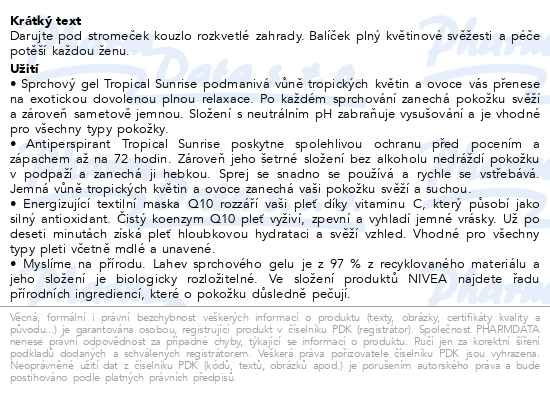 Příbalový leták - Nivea Tropical Sunrise Dárková sada