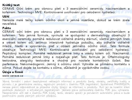 Příbalový leták - CeraVe Oční krém pro obnovu pleti 15ml
