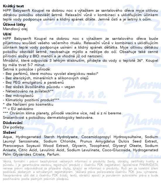 Příbalový leták - HiPP BABYSANFT Koupel na dobrou noc 350ml