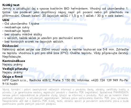 Příbalový leták - HiPP ČAJ BIO Heřmánkový čaj 20x1.5g