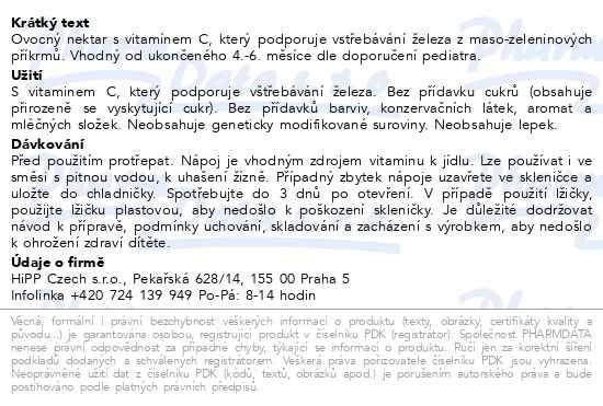 Příbalový leták - HiPP ŠŤÁVA BIO Jablečno-malinová 200 ml