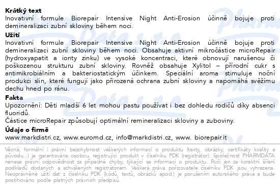 Příbalový leták - Biorepair Advanced Intensive Night zubní pasta 75ml