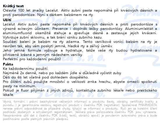 Příbalový leták - Lacalut Aktiv zubní pasta 75ml+balzám na rty 4.8g