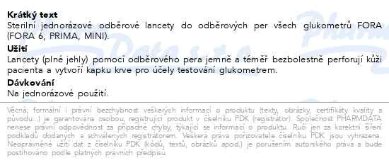 Příbalový leták - FORA Lancety ke glukometru TD-5084 50ks