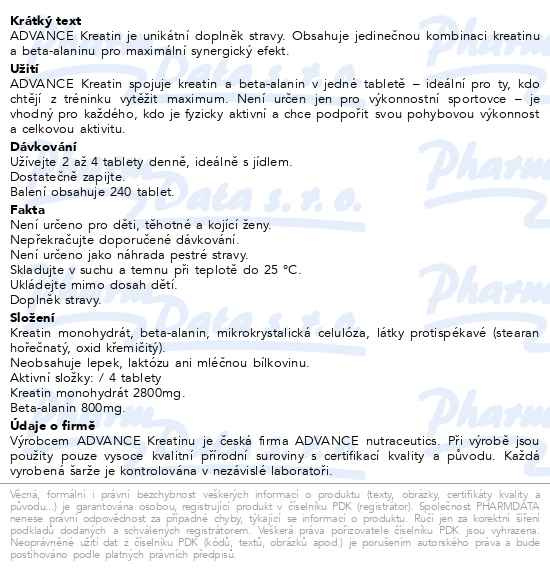 Příbalový leták - ADVANCE Kreatin s beta-alaninem 240 tablet