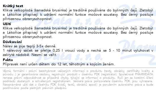 Příbalový leták - Megafyt Bylinková lékárna Ledviny s kanadskou brusinkou 20x1.5g