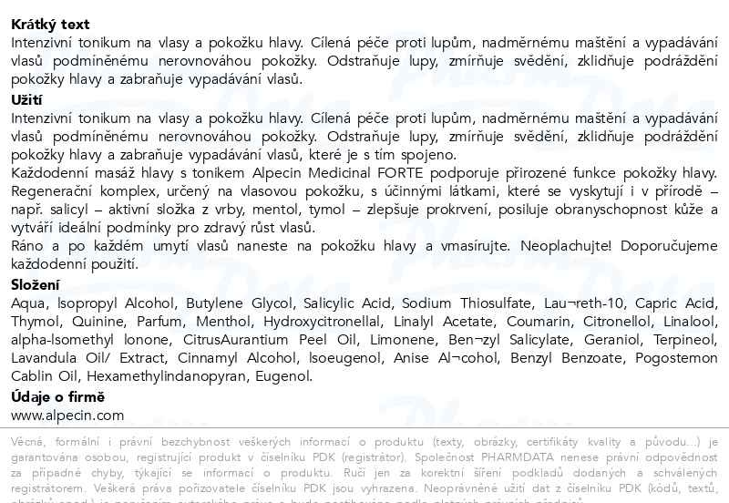 Příbalový leták - ALPECIN Medicinal FORTE tonikum 200ml
