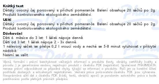 Příbalový leták - Megafyt Dětský čaj Pomeranč BIO 20x2g