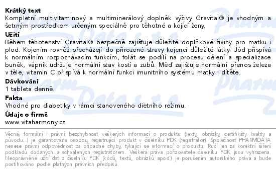 Příbalový leták - VitaHarmony Gravital pro těhotné a kojící ženy 60 tablet
