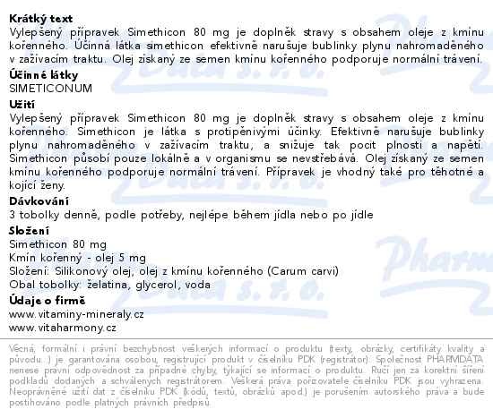 Příbalový leták - VitaHarmony Simethicon 80 mg s kmínem 120 tobolek