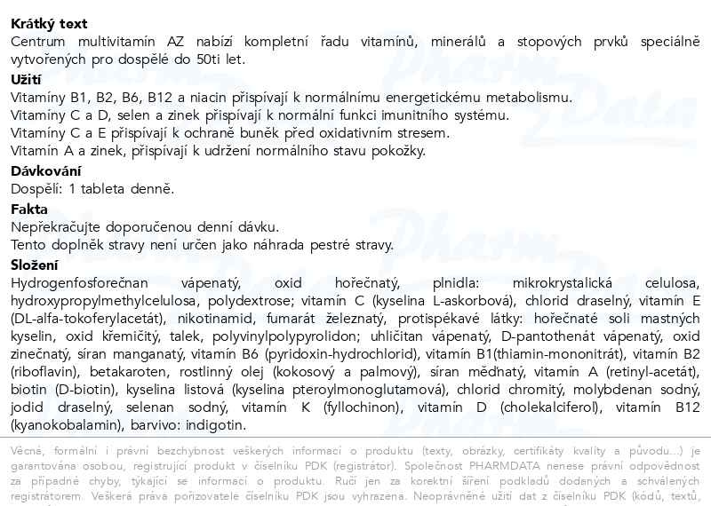 Příbalový leták - Centrum AZ 100+30 tablet Vánoční balení