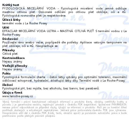 Příbalový leták - LA ROCHE-POSAY Effaclar Micelární voda Ultra 400 ml