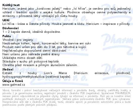 Příbalový leták - Hericium 500mg Galmed cps 90