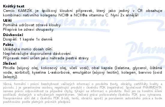 Příbalový leták - Cemio Kamzík XXL 365 kapslí