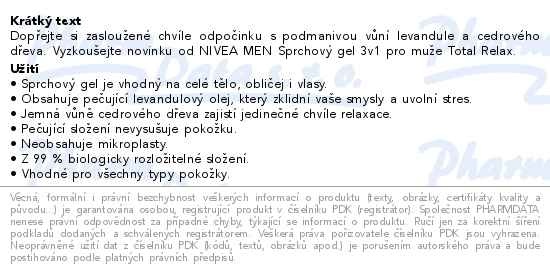 Příbalový leták - NIVEA MEN Total Relax sprchový gel 500ml
