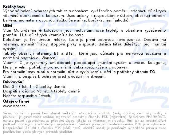 Příbalový leták - Vitar Multivitamin+kolostrum Bob a Bobek tbl.2x45