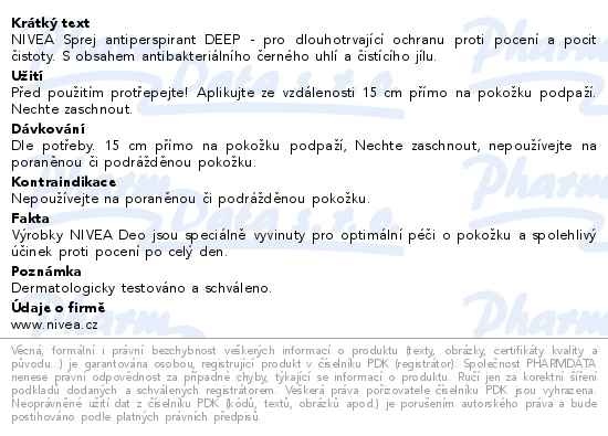 Příbalový leták - NIVEA MEN Sprej antiperspirant pro muže Deep Darkwood 150ml