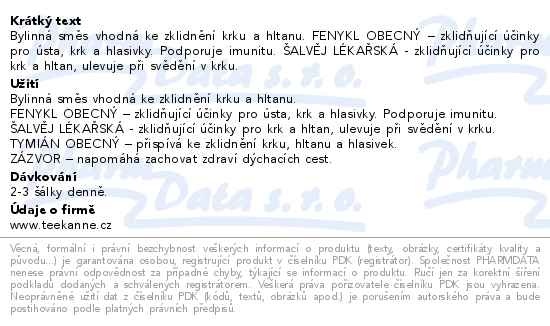 Příbalový leták - TEEKANNE Krk hltan 10x2g