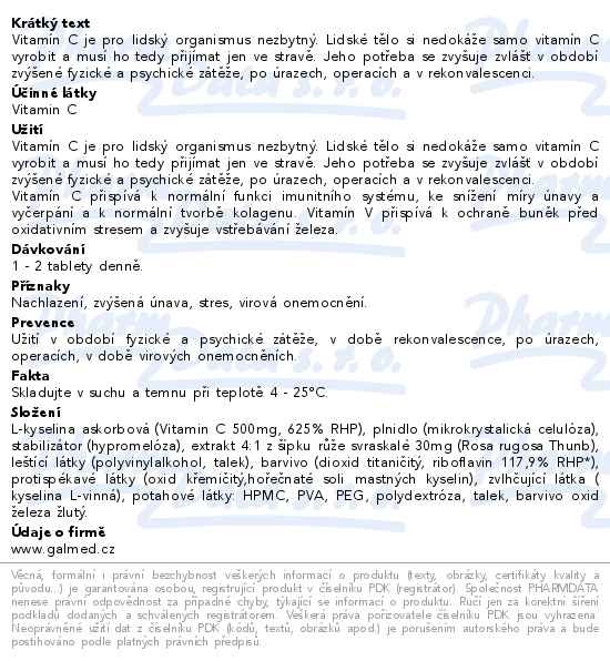 Příbalový leták - Vitamín C 500mg se šípky tbl.100 Galmed