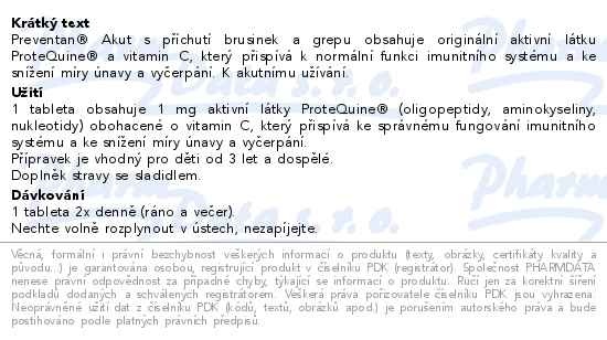 Příbalový leták - Preventan Akut s příchutí brusinek a grepu 30 tablet