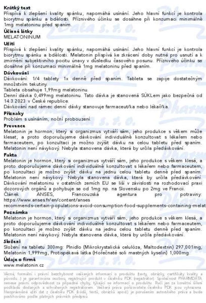 Příbalový leták - Melatonin Forte ORIGINAL 100 tablet