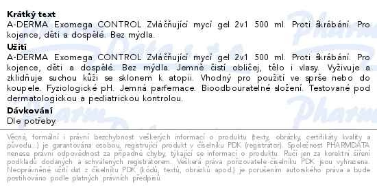 Příbalový leták - A-DERMA Exomega CONTROL Zvláč.mycí gel 2v1 500ml