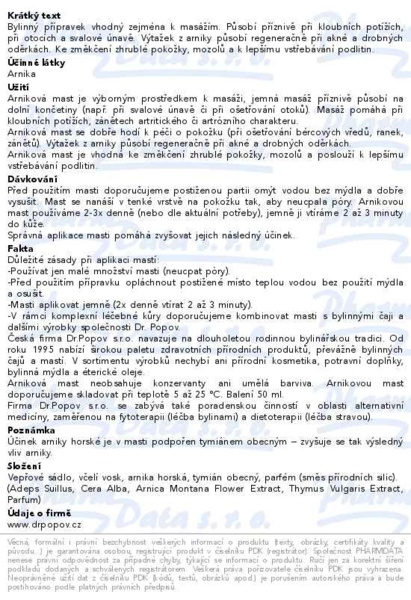 Příbalový leták - Dr.Popov Arniková mast 50ml