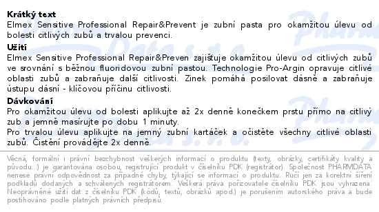 Příbalový leták - Zubní pasta elmex® SENSITIVE PROFESSIONAL REPAIR & PREVENT 75g