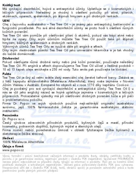 Příbalový leták - Dr.Popov Tea Tree Oil 25ml