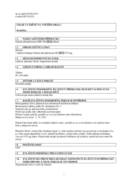 Příbalový leták (SUKL) - Kalium phosphoricum DHU D5-D30 tbl.nob.80