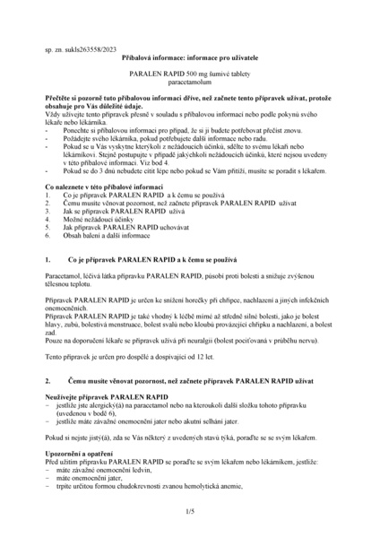 Příbalový leták (SUKL) - Paralen Rapid 500mg tbl.eff.16 II