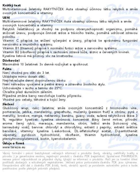 Příbalový leták - RAKYTNÍČEK želatinky AUTA 140ks