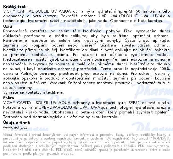 Příbalový leták - VICHY CAPITALSOLEIL UV AQUA sprej SPF50 200ml