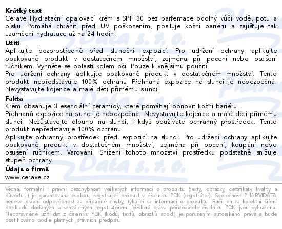 Příbalový leták - CeraVe Hydratační opalovací mléko SPF30 177ml