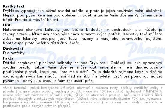 Příbalový leták - DryNites natahovací kalhotky pro chlapce +13 let JUMBO BOX 11x3