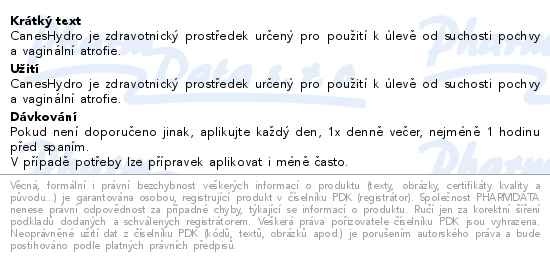 Příbalový leták - CanesHydro vaginální gel 30ml