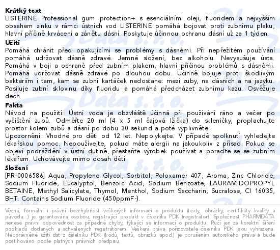 Příbalový leták - LISTERINE Professional gum protection+ 500ml