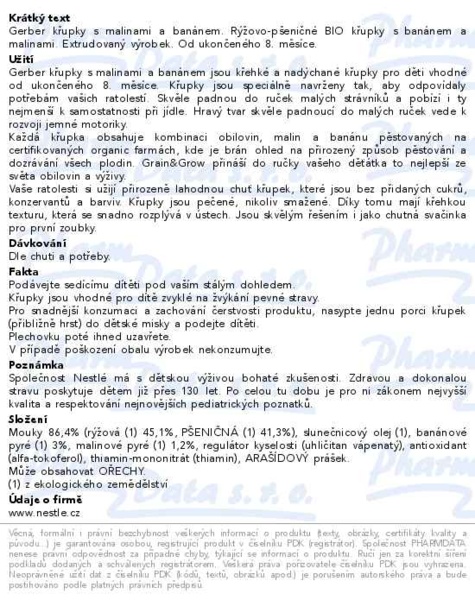 Příbalový leták - Gerber Křupky s malinou a banánem BIO 35g 6M+