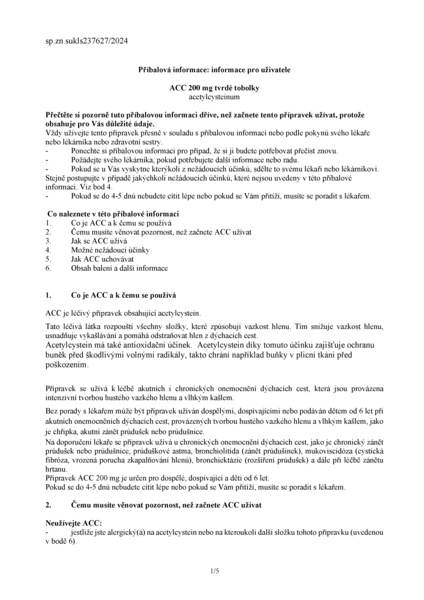 Příbalový leták (SUKL) - ACC 200mg 20 tvrdých tobolek, na vlhký kašel pro dospělé a děti od 6 let