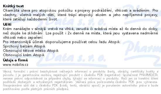 Příbalový leták - Nobilis Tilia Atopik zklidňující krém 50ml