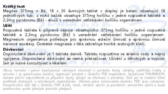 Příbalový leták - Magnex 375mg+B6 18x20 šumivých tablet