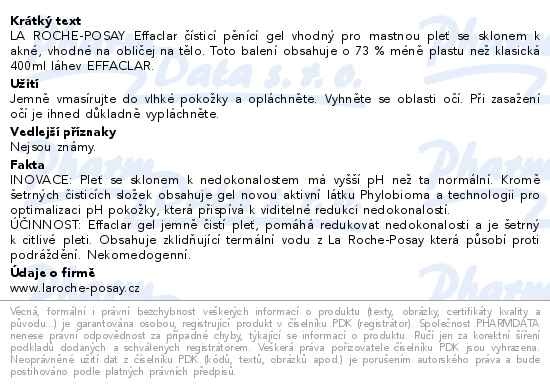 Příbalový leták - LA ROCHE-POSAY EFFACLAR čisticí gel refill 400ml
