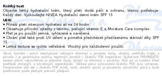 Příbalový leták - NIVEA hydratační denní krém SPF15 50ml
