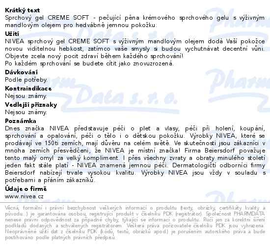 Příbalový leták - NIVEA Pečující sprchový gel Creme Soft 250ml